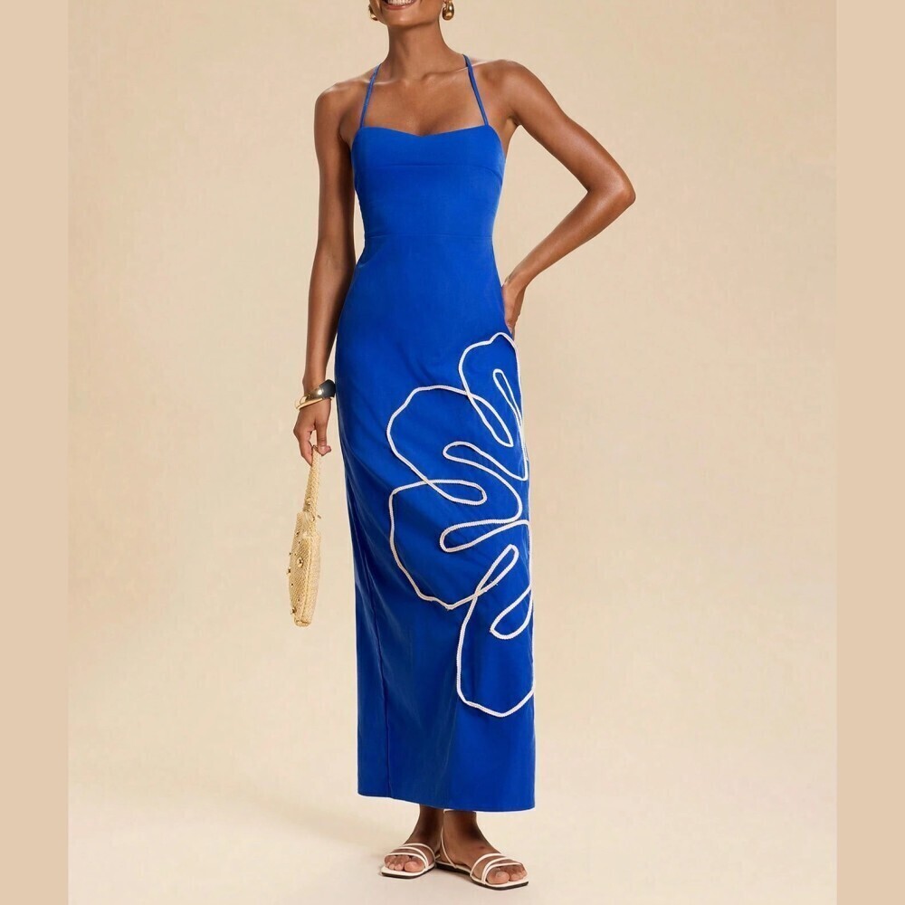 navy blue eyelet dress Jasmine Spag Midi In – The Design Closets Plus Floral Print Button Style:Sexy Style Size:xs